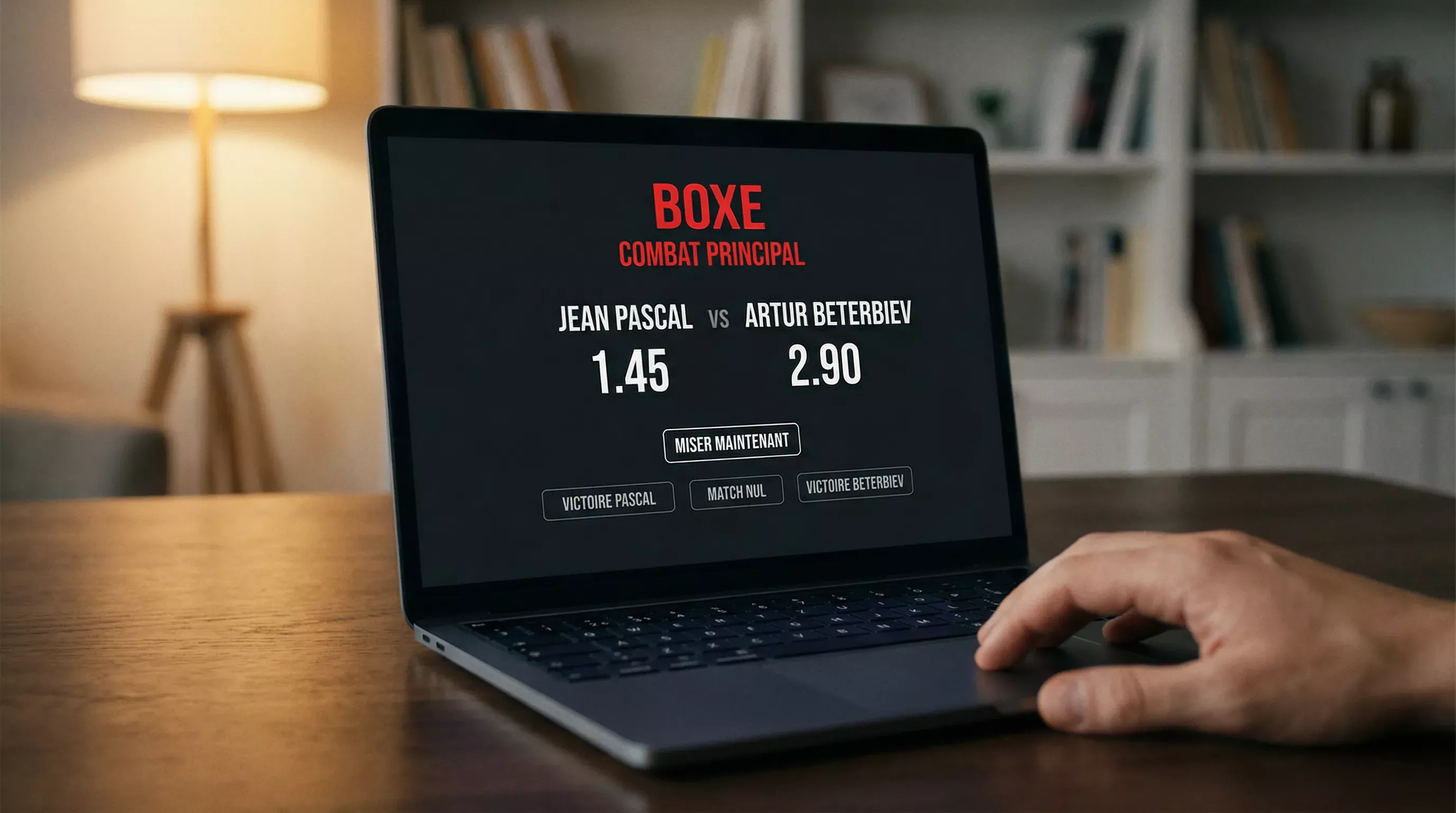 Tableau de cotes de paris sportifs boxe avec marché moneyline affiché sur écran